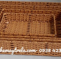 2 Khay nhựa giả mây đựng đồ chữ nhật