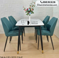 Bộ bàn ăn mặt đá 4 ghế nệm kẻ sọc SALA-12E / ECO 21A-P
