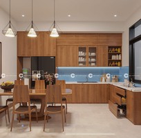 Tủ Bếp Gỗ Sồi Chữ L Sang Trọng Khoang Kệ Thông Minh