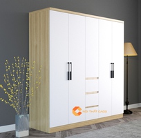 Tủ Quần Áo Gỗ Công Nghiệp MDF 4 Cánh Màu Vàng Cánh Trắng