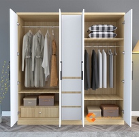 1 Tủ Quần Áo Gỗ Công Nghiệp MDF 4 Cánh Màu Vàng Cánh Trắng