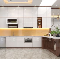 1 Tủ Bếp Gỗ Công Nghiệp Chữ I Kết Hợp Bàn Đảo Hiện Đại