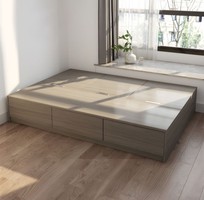 Giường Ngủ Gỗ Công Nghiệp Có Hộc Kéo Màu Xám Hiện Đại