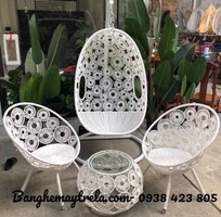 2 Xích đu kèm bàn ghế nhựa giả mây ban công