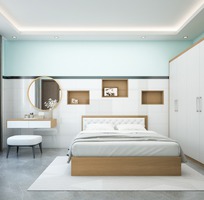 2 Combo Phòng Ngủ Gỗ Công Nghiệp Nâu Gỗ Phối Trắng Cao Cấp