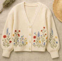 Áo Cardigan Len Nữ Đính Hoa