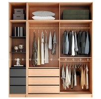 Tủ Quần Áo Gỗ MDF Cửa Lùa Màu Vàng Vân Gỗ Phối Kính Hiện Đại