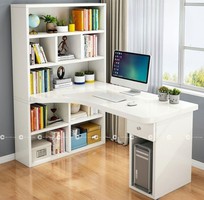 1 Bàn Làm Việc Tại Nhà Gỗ MDF Chữ L Kết Hợp Kệ Sách Đa Năng