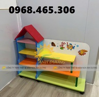 4 Kệ gỗ cao su mầm non, kệ gỗ 3 tầng mầm non