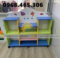2 Kệ gỗ cao su mầm non, kệ gỗ 3 tầng mầm non
