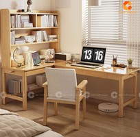 1 Bàn Làm Việc Tại Nhà Gỗ Sồi Tự Nhiên Kết Hợp Giá Sách Hiện Đại