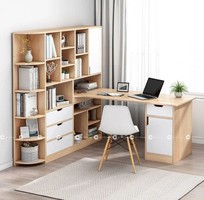 1 Bàn Làm Việc Tại Nhà Gỗ MDF Màu Nâu Kết Hợp Kệ Sách