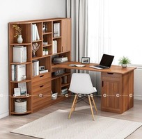 Bàn Làm Việc Tại Nhà Gỗ MDF Màu Nâu Kết Hợp Kệ Sách