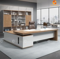 2 Bàn Giám Đốc Gỗ Công Nghiệp MDF Chữ L Kèm Hệ Kệ Lưu Trữ
