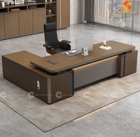 Bàn Giám Đốc Gỗ MDF Chữ L Màu Nâu Sang Trọng Hiện Đại