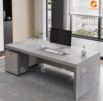 1 Bàn Giám Đốc Gỗ Công Nghiệp MDF Màu Xám Kết Hợp Tủ Lưu Trữ