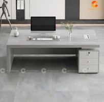 Bàn Giám Đốc Gỗ Công Nghiệp MDF Màu Xám Kết Hợp Tủ Lưu Trữ