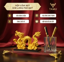 Hộp Cắm Bút Rồng Vàng Kim Long Phú Quý   Decor Bàn Làm Việc Cao Cấp Cho Lãnh Đạo Văn Phòng Công Sở