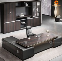 1 Bàn Giám Đốc Gỗ Công Nghiệp MDF Chữ L Màu Đen Quyền Lực