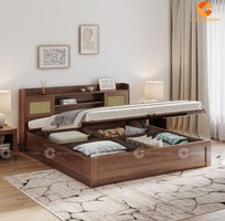 2 Giường Ngủ Gỗ Công Nghiệp Chân Thấp Tích Hợp Kệ Trang Trí Hiện Đại