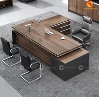 Bàn Giám Đốc Chữ L Vân Gỗ MDF Nâu Sang Trọng, Chuyên Nghiệp