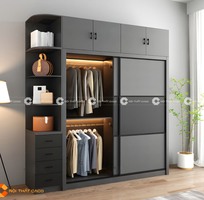 Tủ Quần Áo Gỗ MDF Cửa Lùa Tone Đen Thanh Lịch Tinh Tế