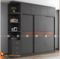 Tủ Quần Áo Gỗ MDF Cửa Lùa Cao Kịch Trần Kết Hợp Kệ Trang Trí