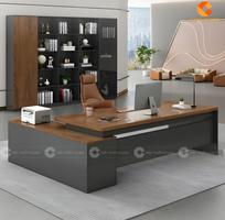 2 Bàn Giám Đốc Chữ L Phối Xám Vân Gỗ Có Tủ Phụ