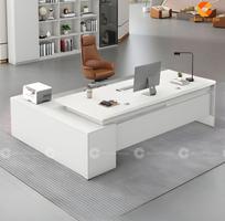 Bàn Giám Đốc Chữ L Phối Xám Vân Gỗ Có Tủ Phụ
