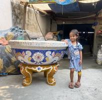 1 Chậu xi măng thủ công , chậu cẩn miểng , khảm sành sứ