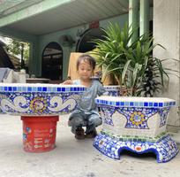 4 Chậu xi măng thủ công , chậu cẩn miểng , khảm sành sứ