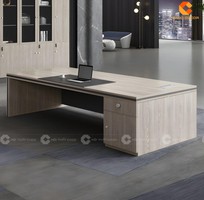 1 Bàn Giám Đốc Gỗ Công Nghiệp Màu Xám Có Hộc Tủ Lưu Trữ