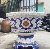 5 Chậu hoa dán miễng sành - chậu khảm sành sứ - nghệ nhân dán miễng sành sứ ,khảm miễng