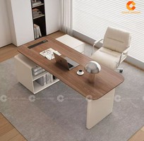 Bàn Giám Đốc Gỗ Tự Nhiên Có Tủ Phụ Hiện Đại Cho Văn Phòng