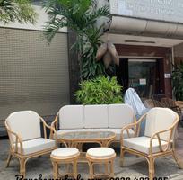 Sofa mây tự nhiên lưng V hiện đại