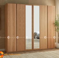 2 Tủ Quần Áo Gỗ Tự Nhiên Cửa Mở Phối Kính Sang Trọng