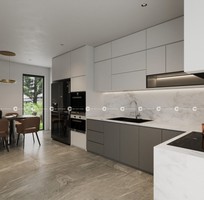 1 Tủ Bếp Gỗ Công Nghiệp MDF Chữ L Xám Trắng Hiện Đại