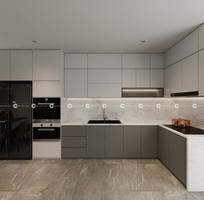Tủ Bếp Gỗ Công Nghiệp MDF Chữ L Xám Trắng Hiện Đại