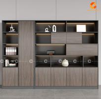 2 Tủ Hồ Sơ Gỗ MDF Kết Hợp Kệ Mở Trang Trí Hiện Đại