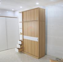 Tủ Áo Lùa Kịch Trần Gỗ MDF Màu Vàng Phối Trắng