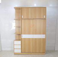 2 Tủ Áo Lùa Kịch Trần Gỗ MDF Màu Vàng Phối Trắng
