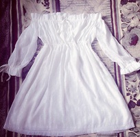 Đầm trắng bẹc vai tiểu thư xinh xắn