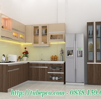 Tủ bếp gỗ MFC vân gỗ cho không gian bếp nhẹ nhàng, tinh tế TBX032