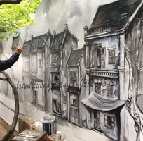 2 Vẽ tranh tường phố cổ trang trí nhà hàng, quán cafe
