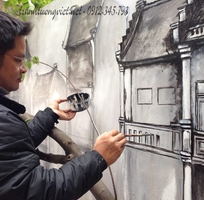 12 Vẽ tranh tường phố cổ trang trí nhà hàng, quán cafe