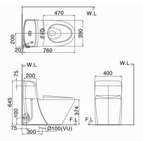 1 Bàn cầu 1 khối INAX C-909VN  Nắp đóng êm  bảo hành phần sứ 10năm