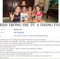 Nhận trông trẻ từ 6 tháng tuổi tại Hà Nội 2017