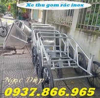 Xe đẩy thu gom rác, xe gom rác đẩy tay inox, xe rác inox 3 bánh