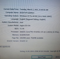 5 Laptop Acer E5 576 i5 8250U ram 8GB SSD 240GB đẹp