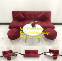 Bộ bàn ghế sofa bed giường màu đỏ đô nhung giá rẻ Kiên Giang